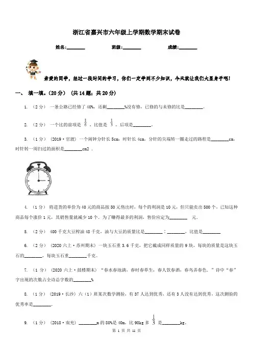 浙江省嘉兴市六年级上学期数学期末试卷