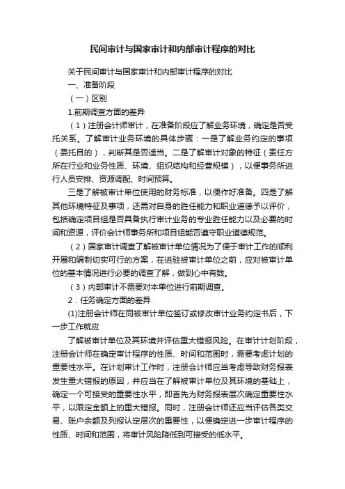 民间审计与国家审计和内部审计程序的对比