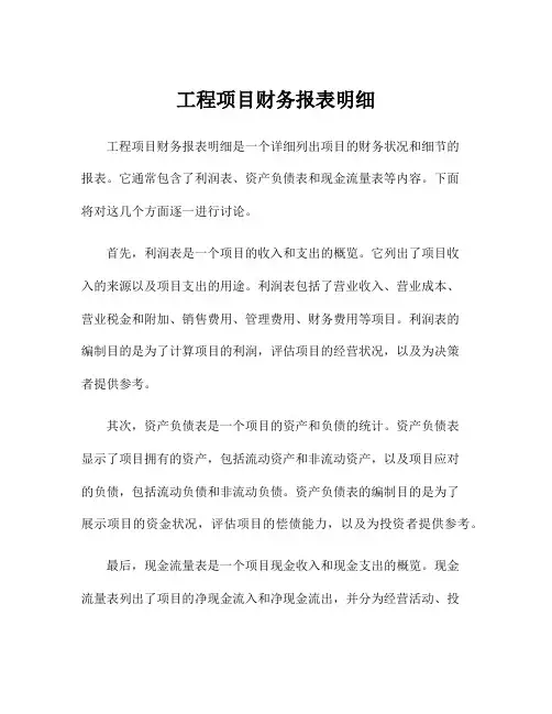 工程项目财务报表明细