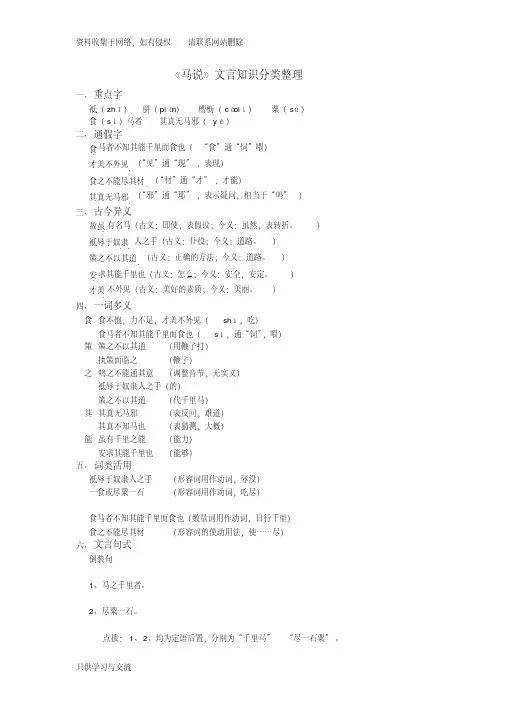 《马说》文言知识分类整理