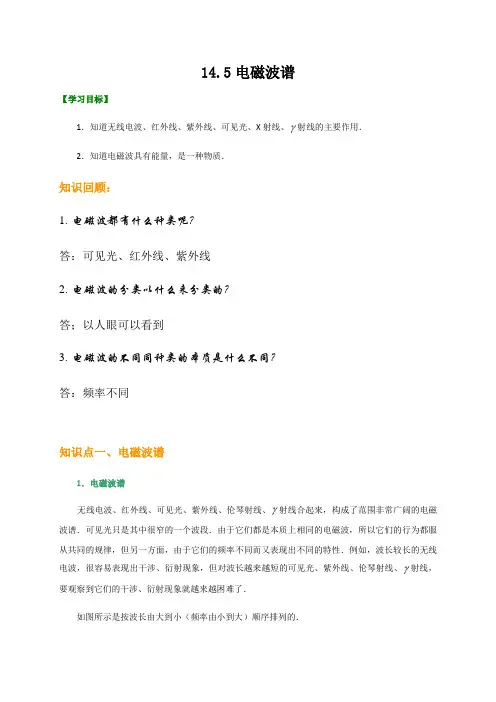 14.5电磁波谱-人教版高中物理选修3-4教案