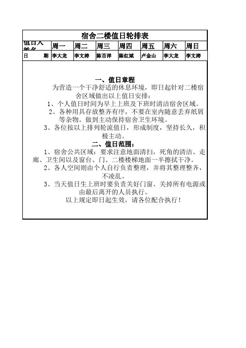 值日轮排表