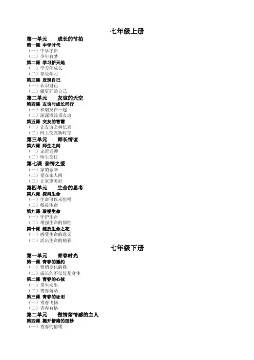 初中《道德与法治》教材目录(部编版)