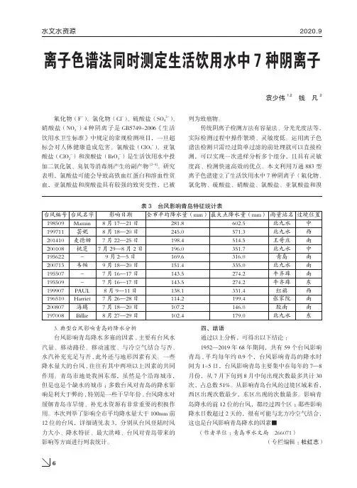 离子色谱法同时测定生活饮用水中7种阴离子