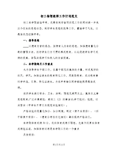 初三物理教师工作计划范文(4篇)