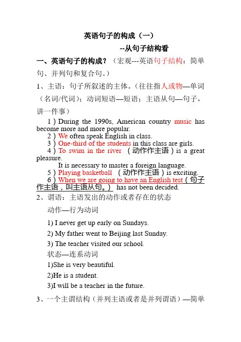 英语辅导(2) 英语句子的构成(一)