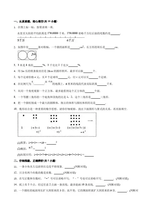 苏教版数学六年级小升初试卷(含答案)
