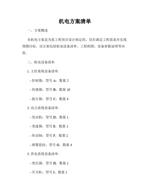 机电方案清单