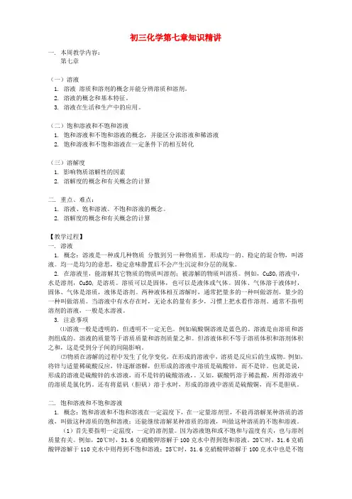 初三化学第七章知识精讲 人教版
