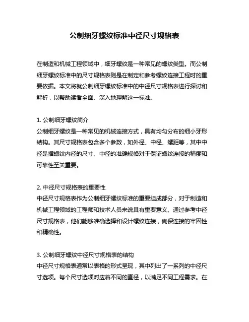 公制细牙螺纹标准中径尺寸规格表