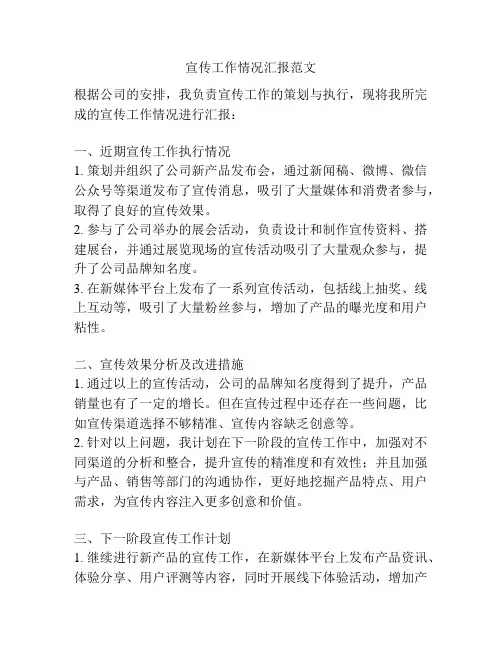 宣传工作情况汇报范文