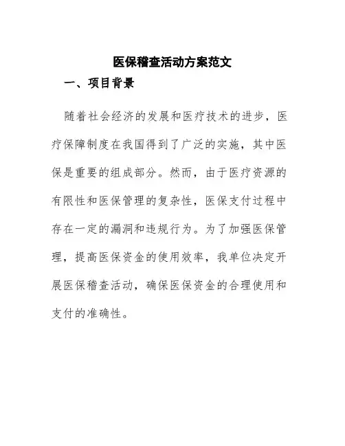 医保稽查活动方案范文