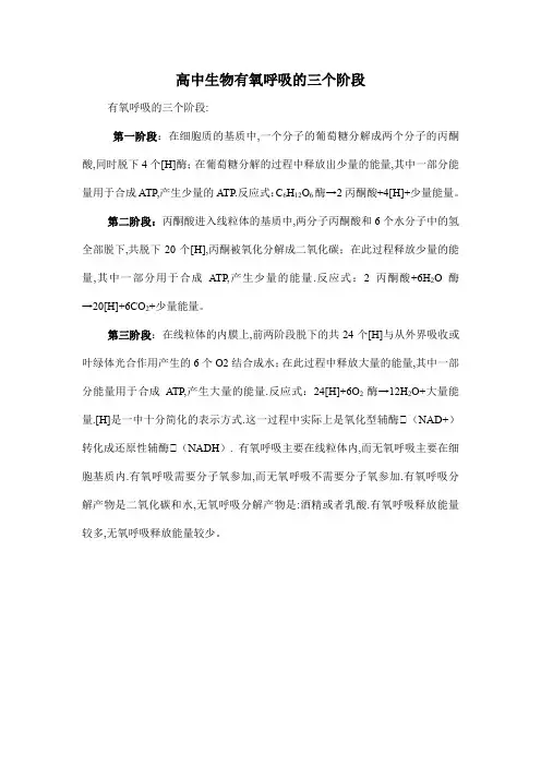 高中生物有氧呼吸的三个阶段
