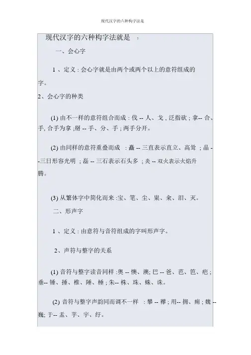 现代汉字的六种构字法是