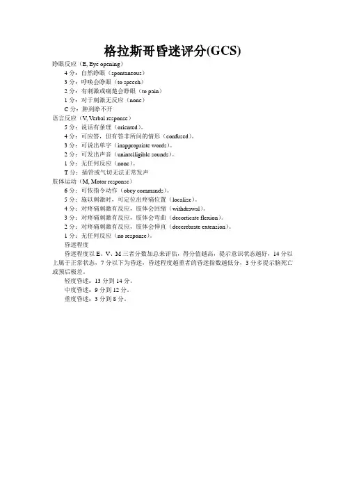 格拉斯哥昏迷评分