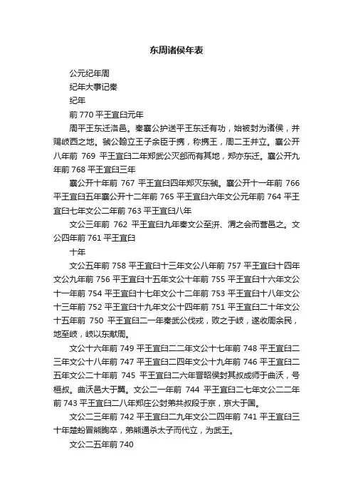 东周诸侯年表