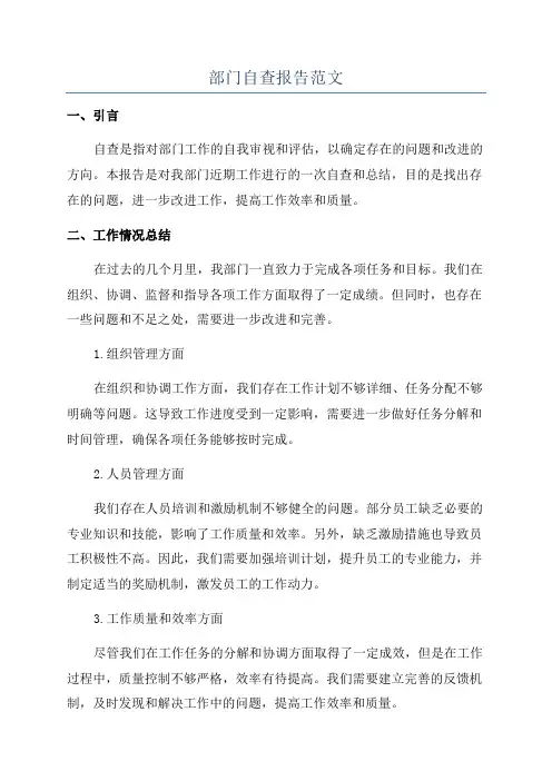 部门自查报告范文