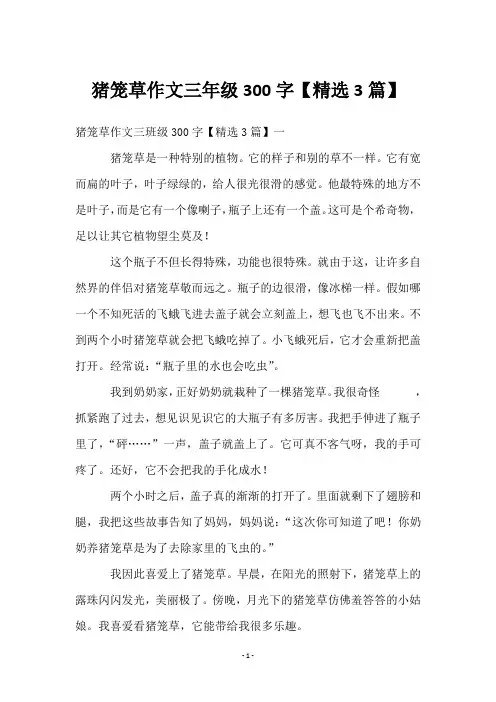 猪笼草作文三年级300字【3篇】