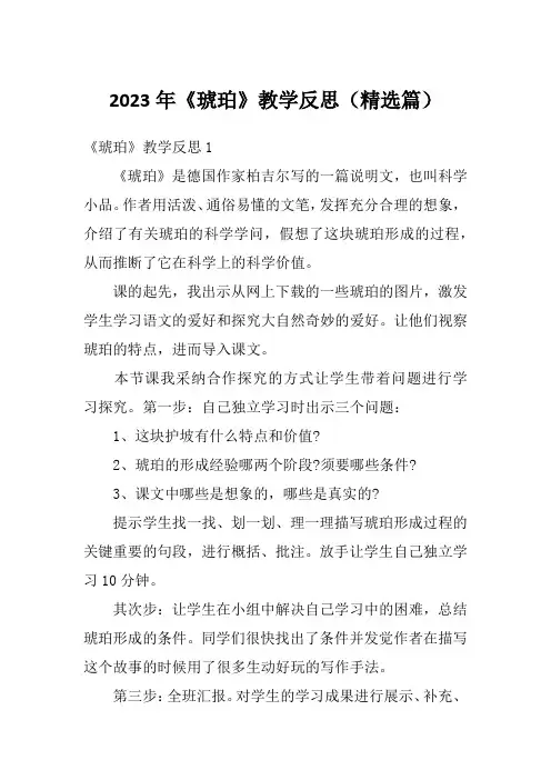 2023年《琥珀》教学反思(精选篇)
