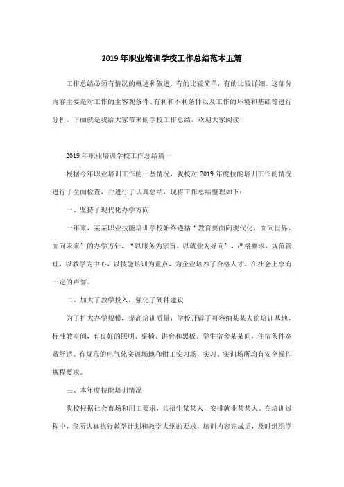 2019年职业培训学校工作总结范本五篇