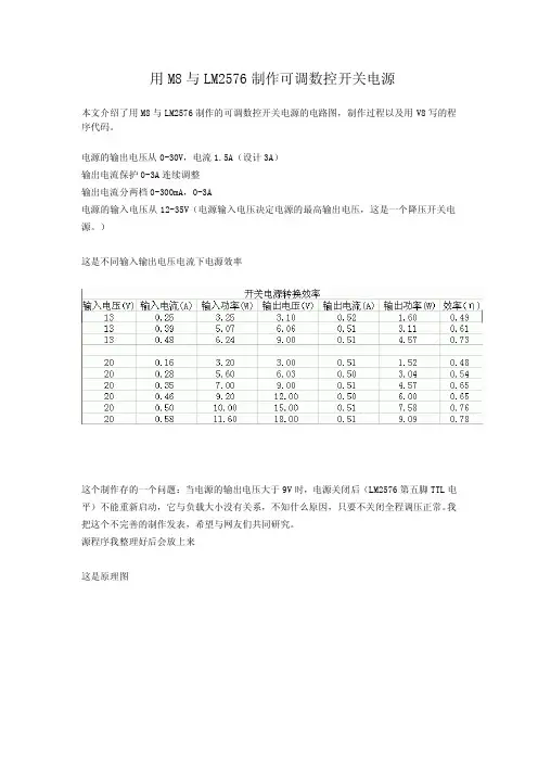 用M8与LM2576制作可调数控开关电源