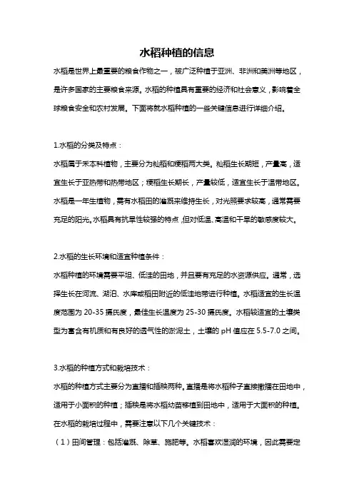 水稻种植的信息