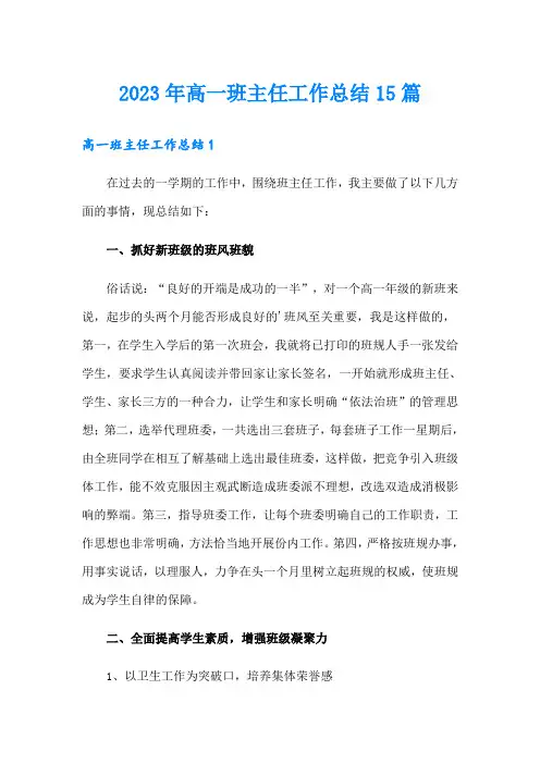 2023年高一班主任工作总结15篇