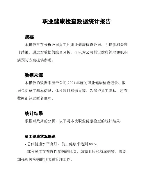 职业健康检查数据统计报告