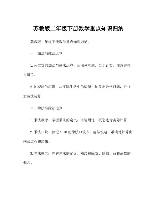 苏教版二年级下册数学重点知识归纳