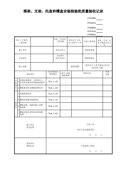 梯架、支架、托盘和槽盒安装检验批