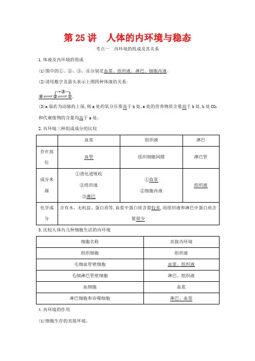 高考生物一轮复习 第八单元 生命活动的调节 第25讲 人体的内环境与稳态教案