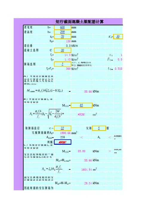 矩形梁配筋、T梁型配筋、最大最小配筋率计算