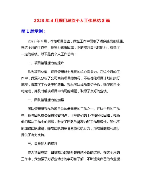 2023年4月项目总监个人工作总结8篇