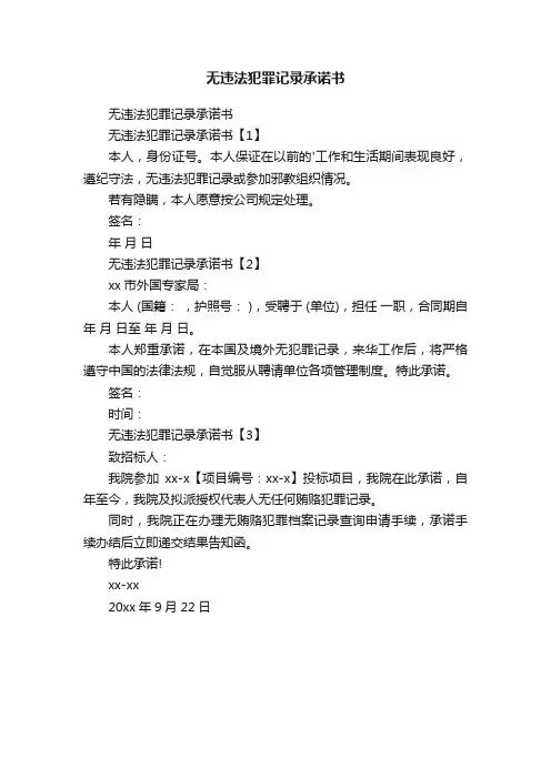 无违法犯罪记录承诺书