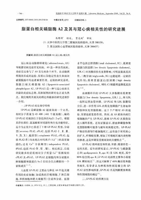 脂蛋白相关磷脂酶A2及其与冠心病相关性的研究进展
