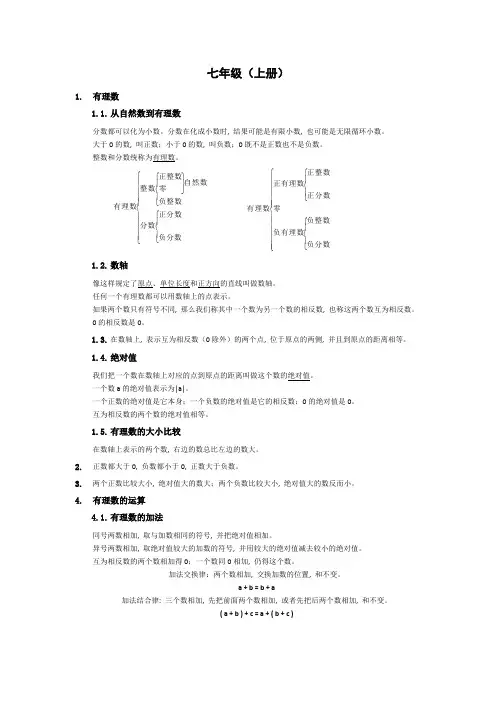 (完整word版)浙教版七年级数学上册知识点汇总