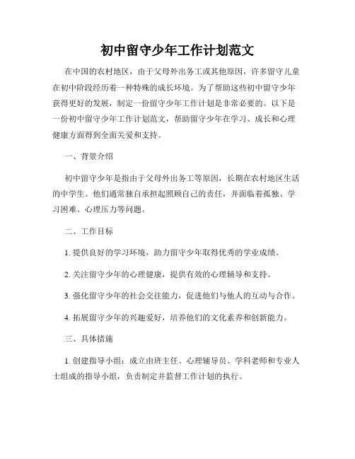 初中留守少年工作计划范文