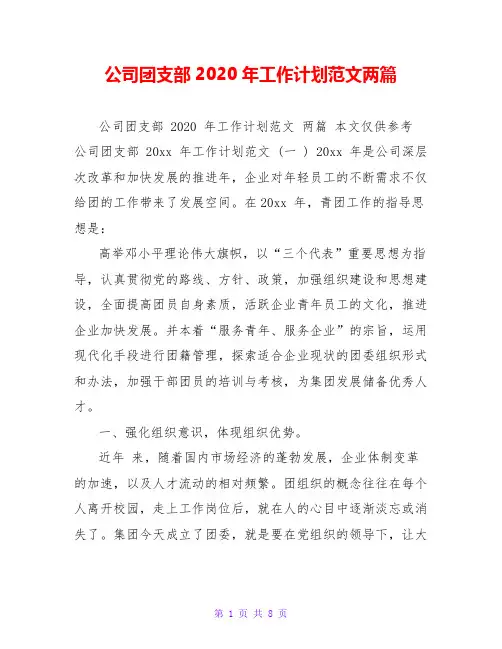 公司团支部2020年工作计划范文两篇