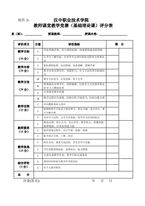 教学竞赛评分标准