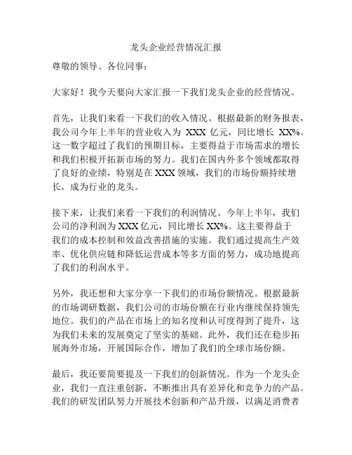 龙头企业经营情况汇报