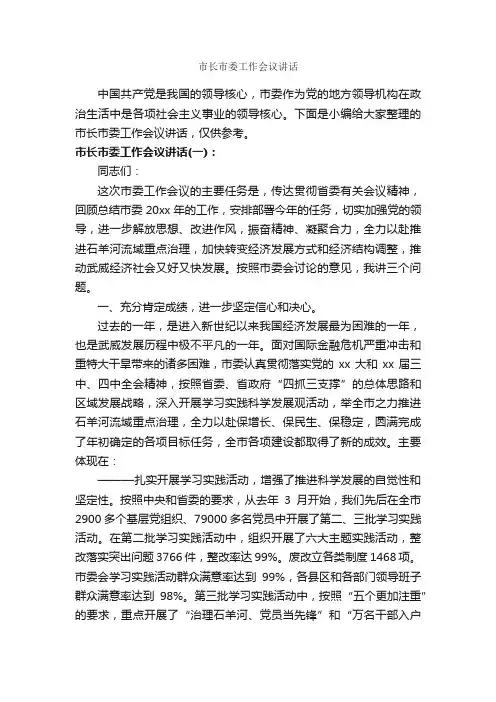 市长市委工作会议讲话_发言稿_