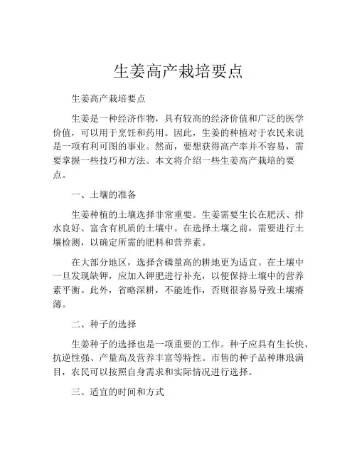 生姜高产栽培要点
