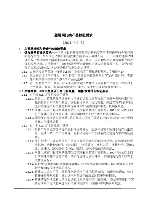 CCS阀类产品检验要求