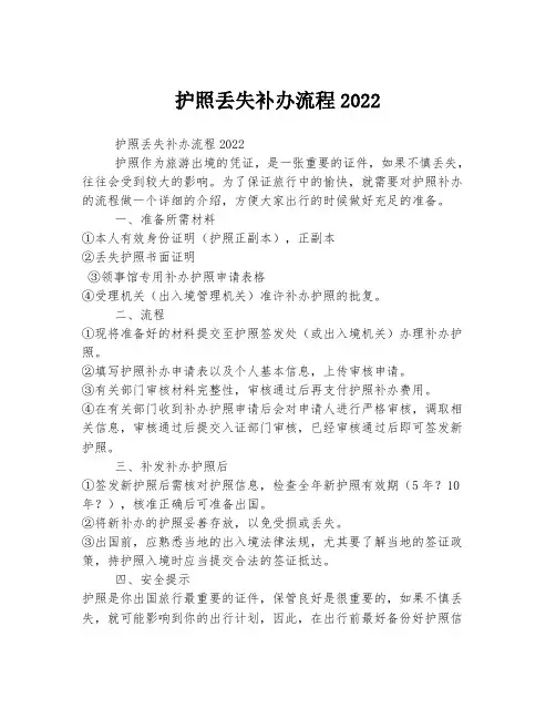 护照丢失补办流程2022