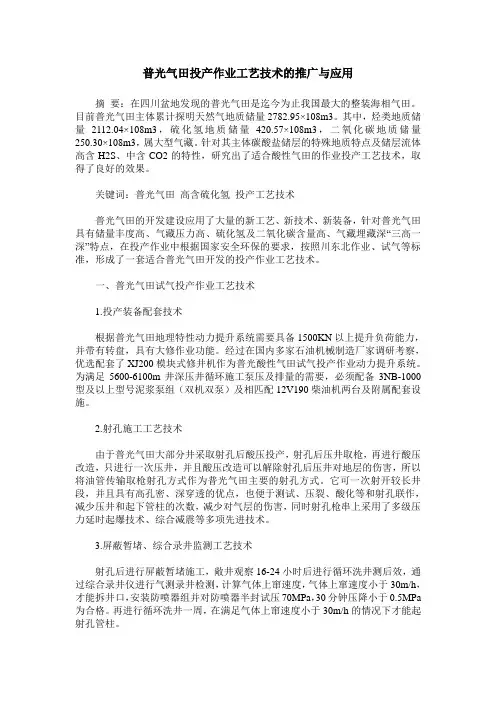 普光气田投产作业工艺技术的推广与应用