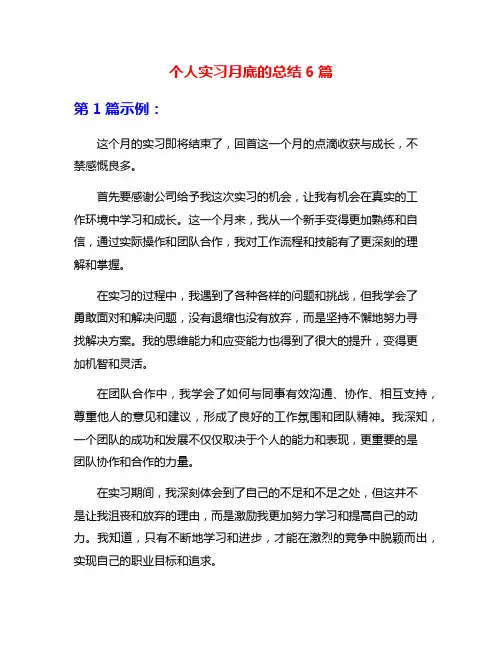 个人实习月底的总结6篇