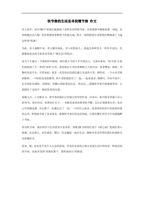 快节奏的生活里寻找慢节奏的惬意作文