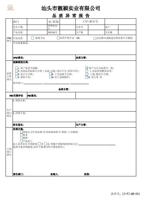 品质异常报告