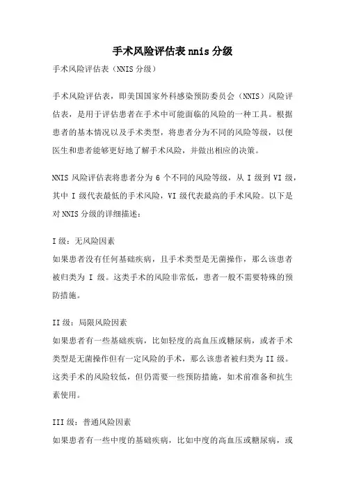 手术风险评估表nnis分级