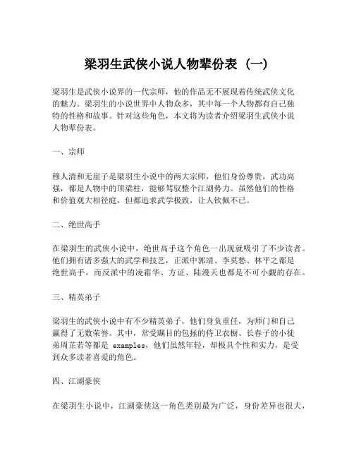 梁羽生武侠小说人物辈份表 (一)